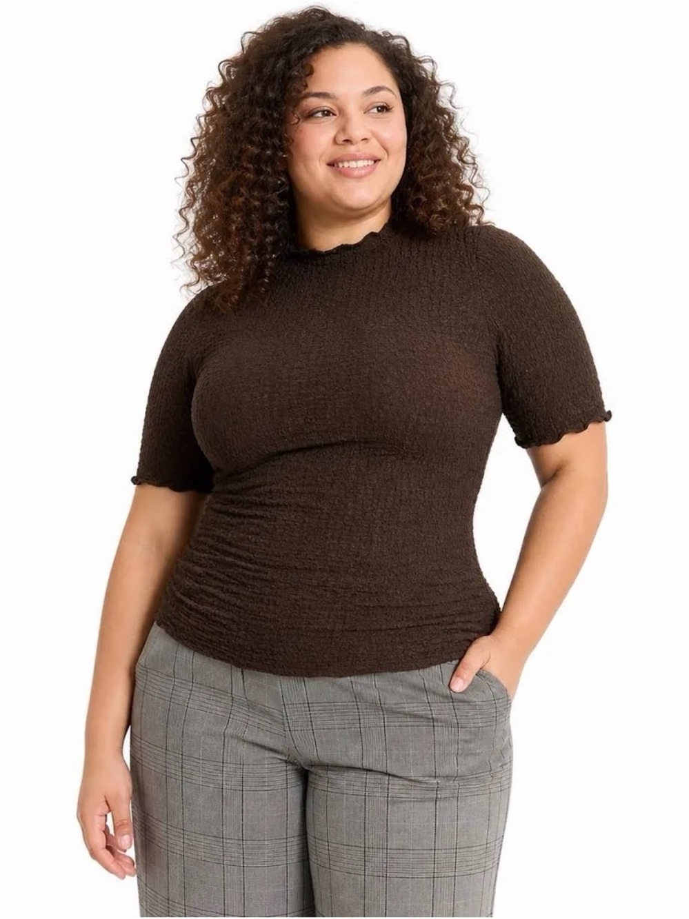 a new day Brown Short-Sleeve Textured Mock Neck Tee